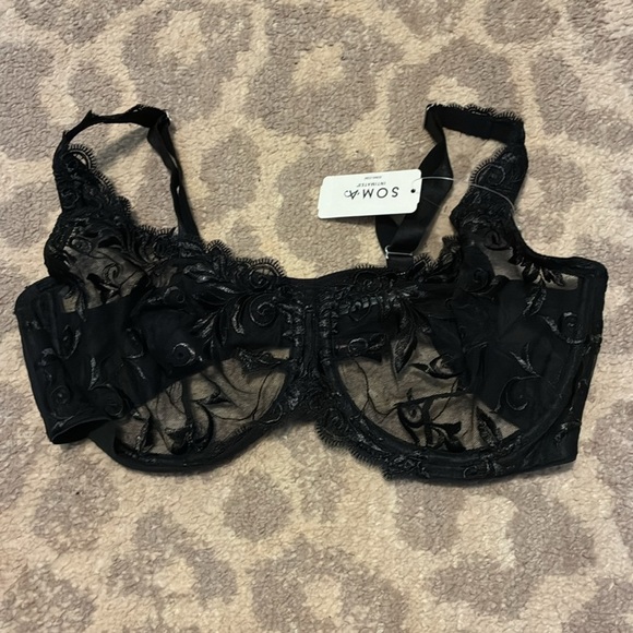 NWT Soma Sensuous Lace Unlined Elegant Black Lace Bra 38C - Picture 2 of 3